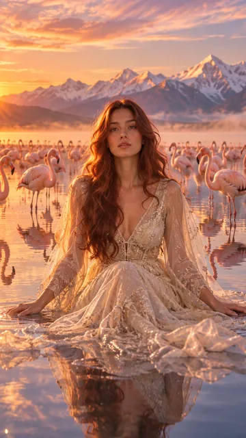 Lago de flamencos · Mujer